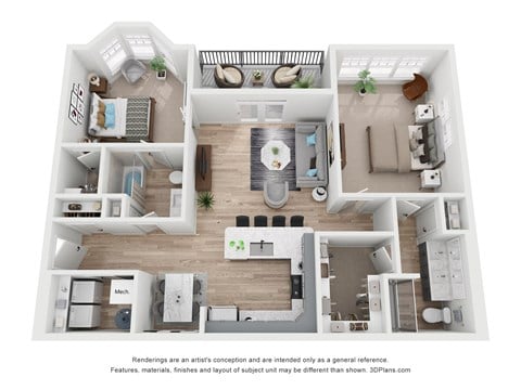 Floor plan for 2 beds, 2 baths, 1336 sqft
